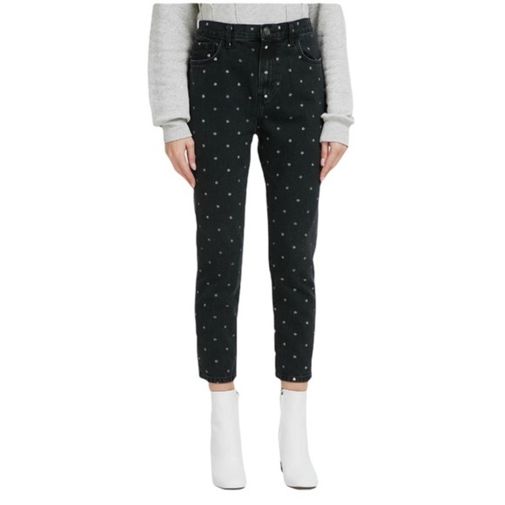 CURRENT/ELLIOTT The Vintage Cropped Slim Black Polka Dot Jeans Size 32 NWT